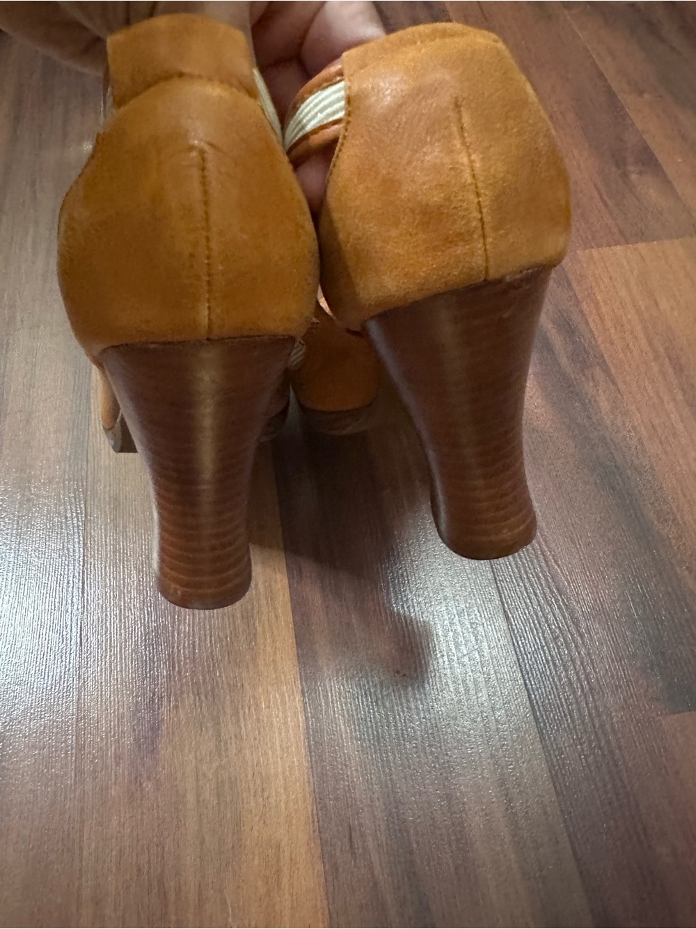 Poetic License Tan & Cream Peep-Toe Lace-Up Heels - Picture 4 of 7